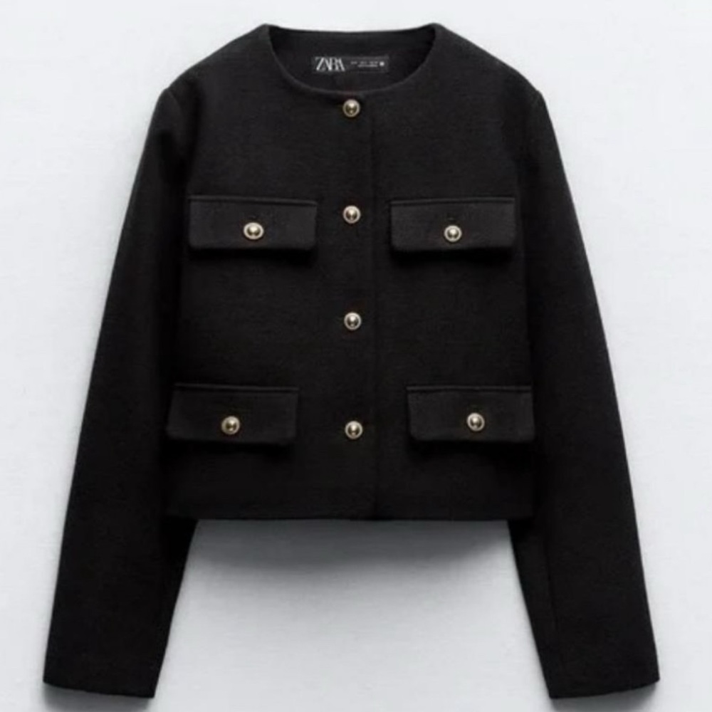 Zara Lady Jacket/Blazer, EUC, black with gold buttons, sz L